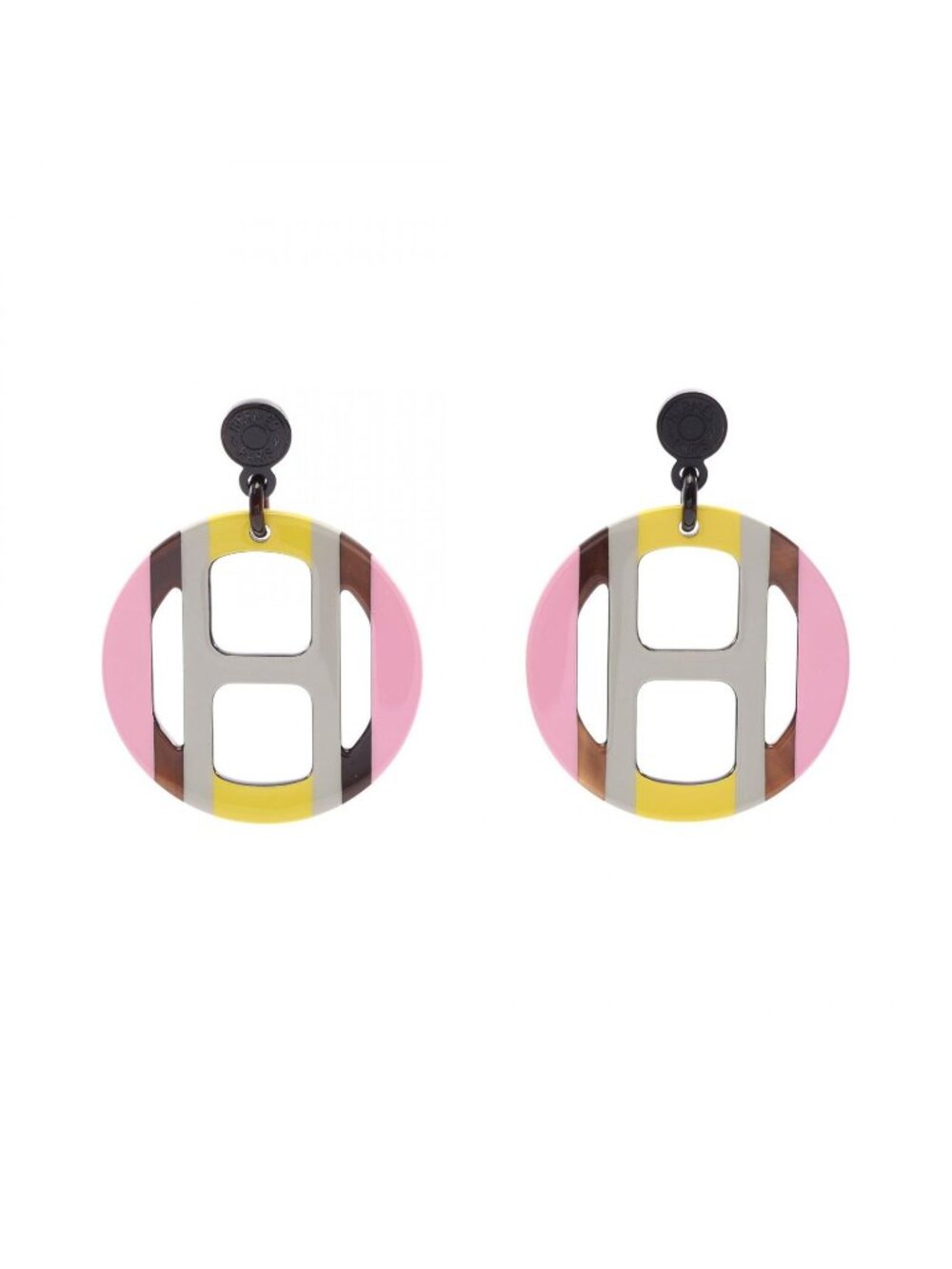 Hermes Earrings H Equipe Yellow Pink Purple